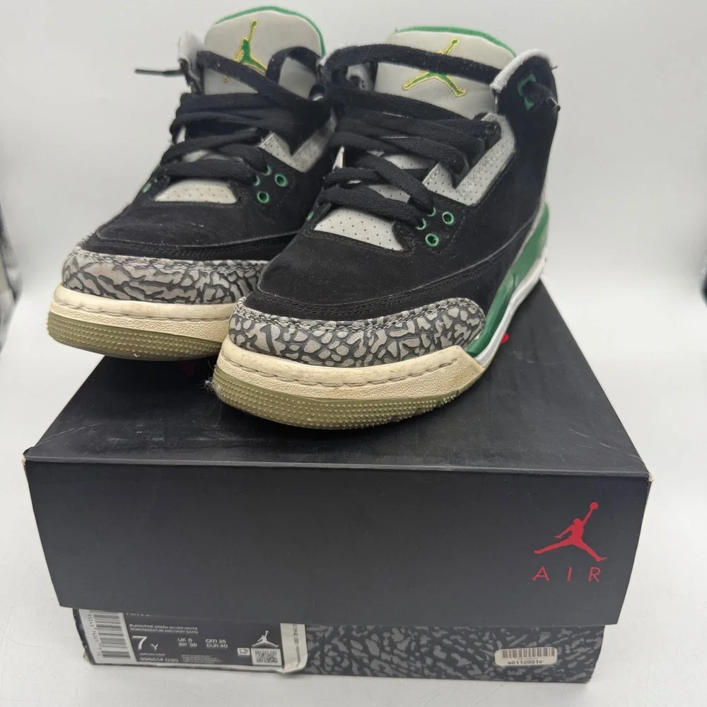 Jordan Air Jordan 3 Retro Kids 7Y Pine Green Black Elephant Print 398614-030
